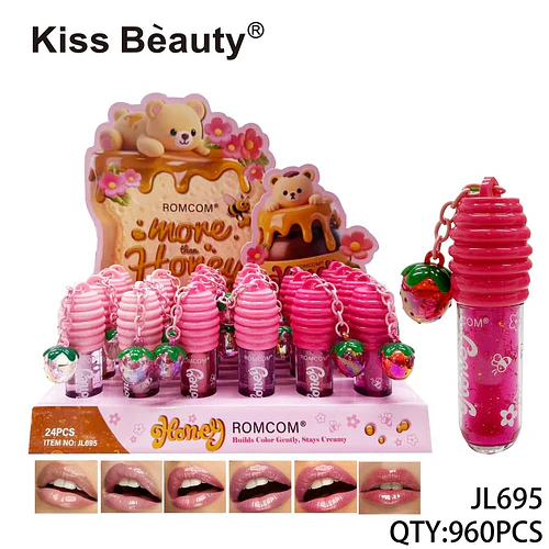 Brillo Labial Cremoso Kiss Beauty Romcom Honey con Encanto de Fresa - Chuys Beautys | Chuy's Beautys