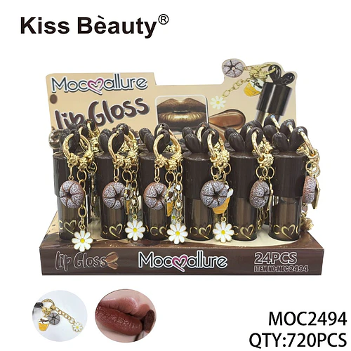 Lip Gloss Mocmallure con Llavero de Donut y Flor, Tono Chocolate - Chuys Beautys | Chuy's Beautys