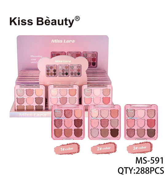 Paleta de Sombras de Ojos Miss Lara Kiss Bèauty con 6 Tonos Nude y Rosados
