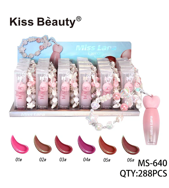 Labial Líquido con Brillo y Llavero Miss Lara Kiss Beauty MS-640
