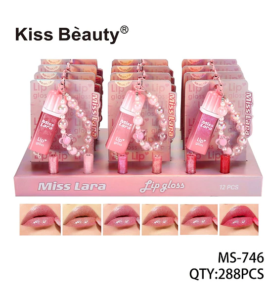 Lip Gloss Mini Miss Lara con Cadena de Perlas Kiss Beauty