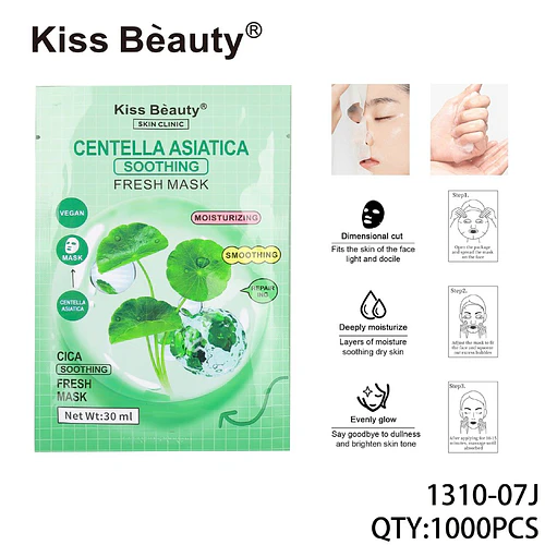 Mascarilla facial Centella Asiática Calmante e Hidratante Kiss Beauty - Chuys Beautys | Chuy's Beautys