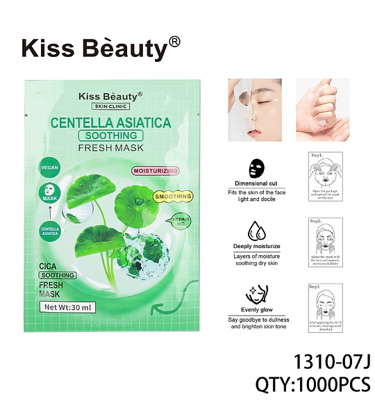 Mascarilla facial Centella Asiática Calmante e Hidratante Kiss Beauty