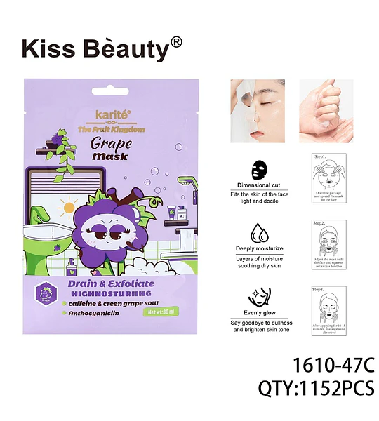 Mascarilla Facial de Uva Drenante y Exfoliante Karité Kiss Beauty