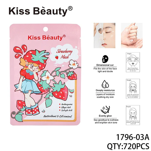 Mascarilla facial de fresa Kiss Beauty antioxidante e hidratante para control de grasa - Chuys Beautys | Chuy's Beautys