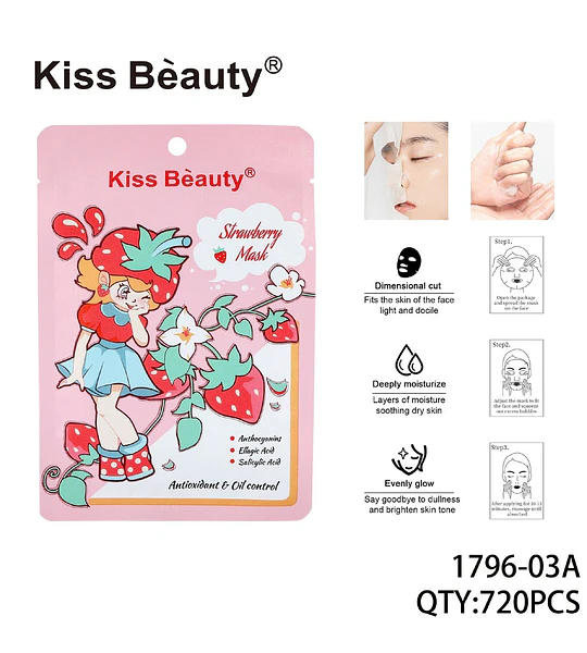 Mascarilla facial de fresa Kiss Beauty antioxidante e hidratante para control de grasa