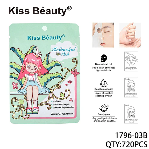 Mascarilla facial hidratante y reparadora con extracto de Aloe Vera Kiss Bèauty - Chuys Beautys | Chuy's Beautys