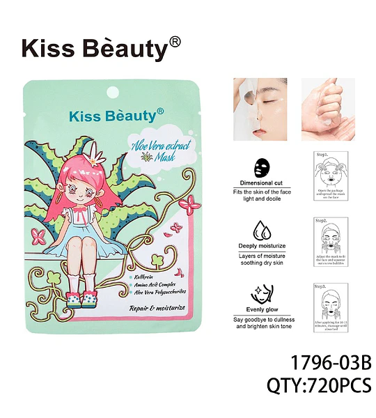 Mascarilla facial hidratante y reparadora con extracto de Aloe Vera Kiss Bèauty