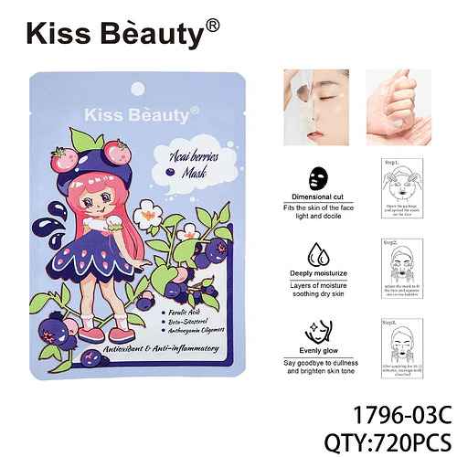 Mascarilla Facial Antioxidante Kiss Beauty con Extracto de Bayas de Acai - Chuys Beautys | Chuy's Beautys