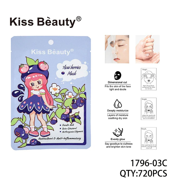 Mascarilla Facial Antioxidante Kiss Beauty con Extracto de Bayas de Acai