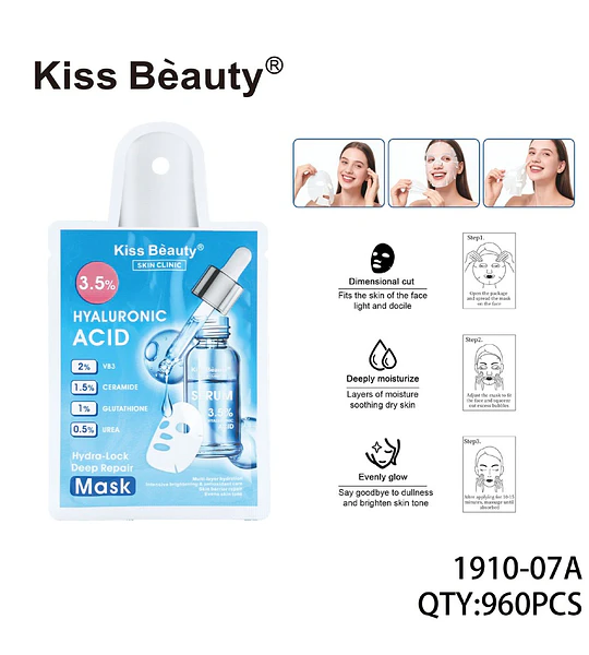 Mascarilla facial hidratante y reparadora con Ácido Hialurónico Kiss Beauty
