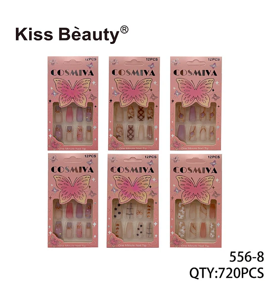 Uñas Postizas Adhesivas Kiss Beauty Cosmiya con Diseños Variados de Mariposas y Patrones
