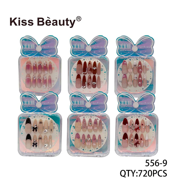 Uñas postizas decoradas Kiss Beauty con diseños variados y accesorios