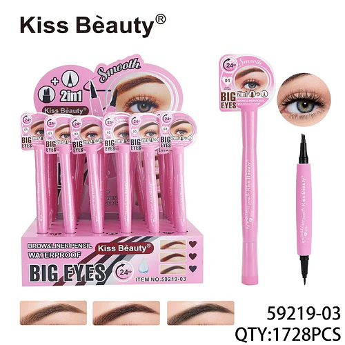 Lápiz Delineador de Cejas y Ojos 2 en 1 Waterproof Kiss Beauty - Chuys Beautys | Chuy's Beautys