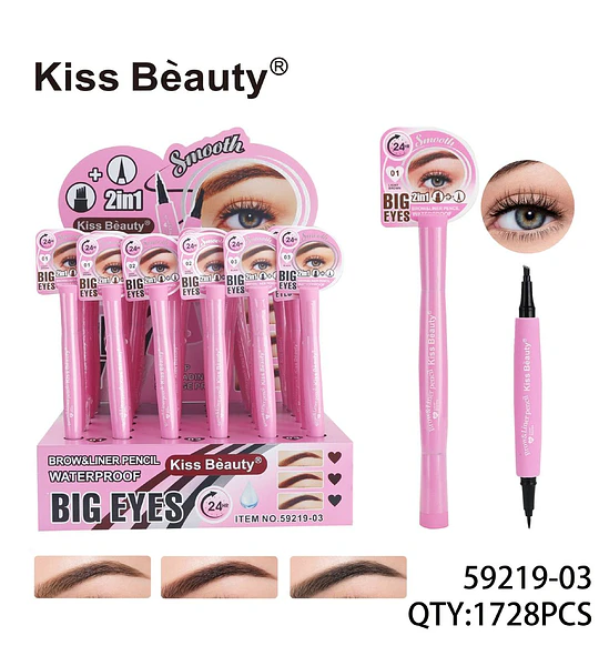 Lápiz Delineador de Cejas y Ojos 2 en 1 Waterproof Kiss Beauty