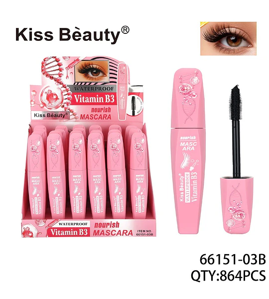 Máscara de Pestañas Waterproof Nutritiva con Vitamina B3 Kiss Beauty