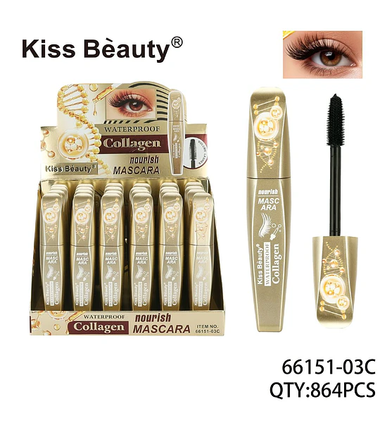 Mascara Waterproof con Colágeno Nutritivo Kiss Beauty
