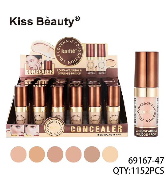 Corrector y Base Líquida Full Coverage Kiss Beauty Karité Larga Duración