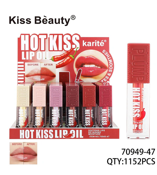 Aceite Labial Voluminizador Kiss Beauty Karité Hot Kiss con Efecto Plump