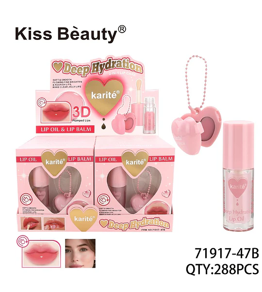 Set de Aceite y Bálsamo Labial Karité Kiss Bèauty Hidratación Profunda 3D