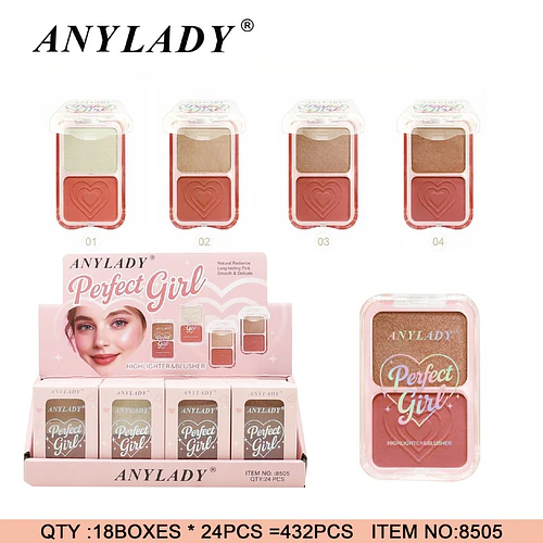Dúo Iluminador y Rubor AnyLady Perfect Girl con Diseño de Corazón - Chuys Beautys | Chuy's Beautys