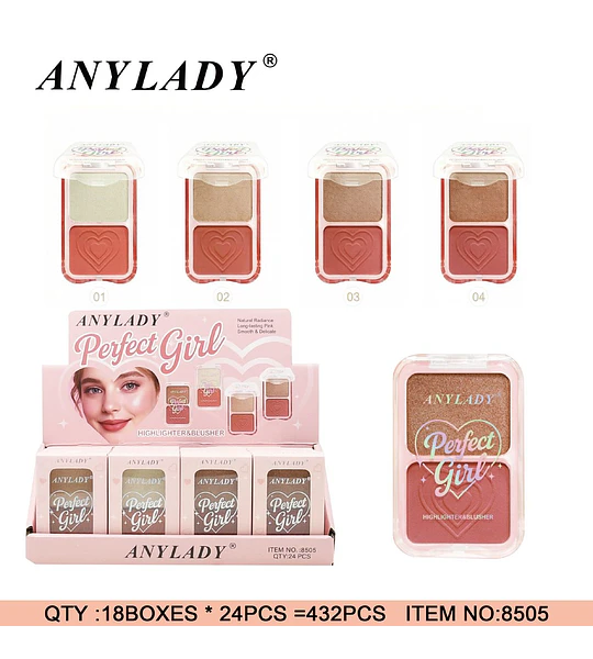 Dúo Iluminador y Rubor AnyLady Perfect Girl con Diseño de Corazón