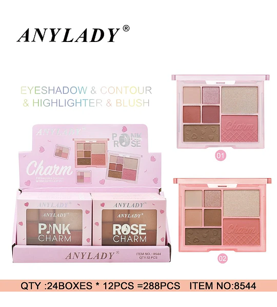 Paleta de Maquillaje Multifuncional ANYLADY Charm Tonos Rosados y Tierra