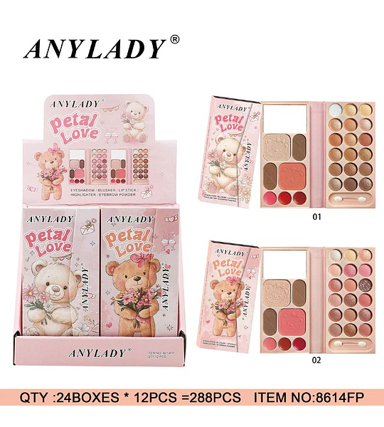Paleta de Maquillaje Completa AnyLady Petal Love con Sombras y Rubor