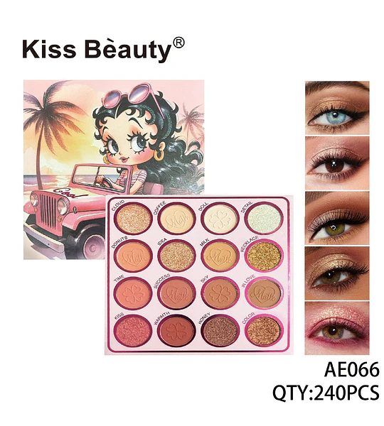 Paleta de Sombras Kiss Beauty Betty Boop 16 Tonos Mate y Brillantes