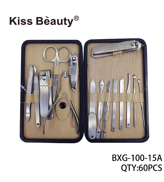Set de Manicura y Pedicura Profesional Kiss Bèauty de 15 Piezas