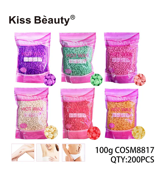 Cera Depilatoria Caliente en Perlas Kiss Bèauty 500g Surtido de Colores