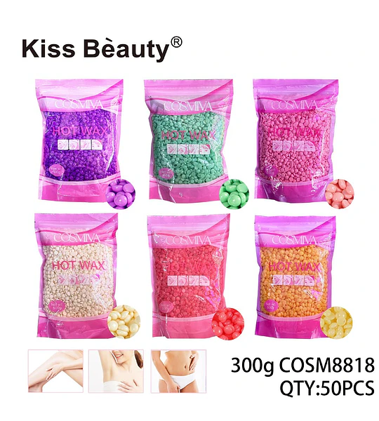 Cera depilatoria caliente en perlas Kiss Beauty para depilación corporal