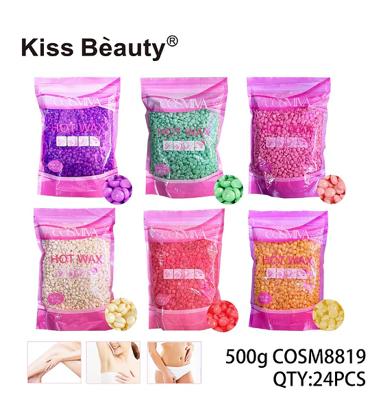 Cera Depilatoria Caliente en Perlas Kiss Bèauty 500g para Cuerpo y Rostro