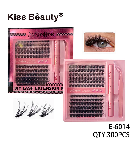 Kit de Extensiones de Pestañas DIY con Clusters y Adhesivo Kiss Beauty