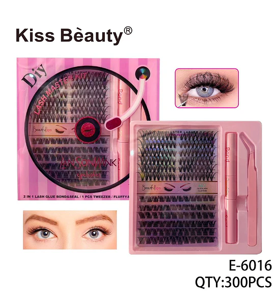 Kit de Pestañas Postizas Clusters DIY con Adhesivo y Pinza Kiss Bèauty