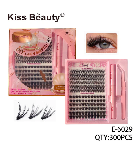 Kit de Extensiones de Pestañas DIY Semi-Gruesas Naturales Kiss Beauty