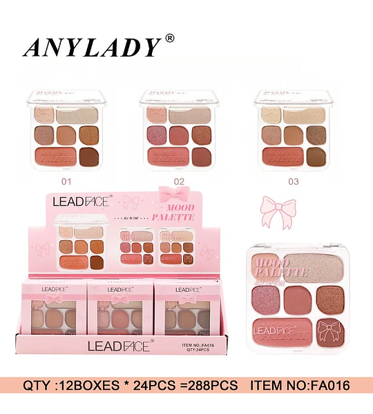 Paleta de Sombras y Rubor LEADFACE Mood Palette All in One 6 Tonos