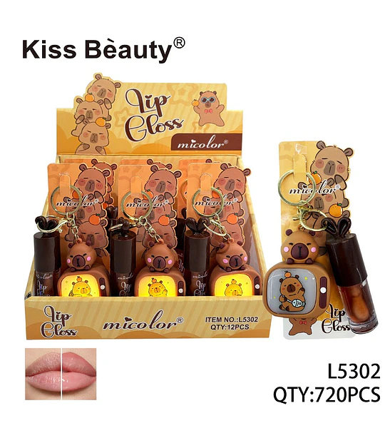 Brillo labial hidratante con llavero de oso Micolor de Kiss Beauty