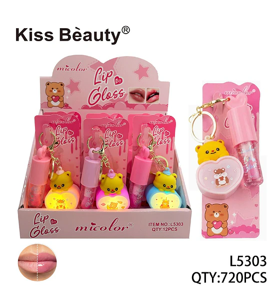 Brillo Labial con Llavero Oso Luminoso Kiss Bèauty Micolor 5ml