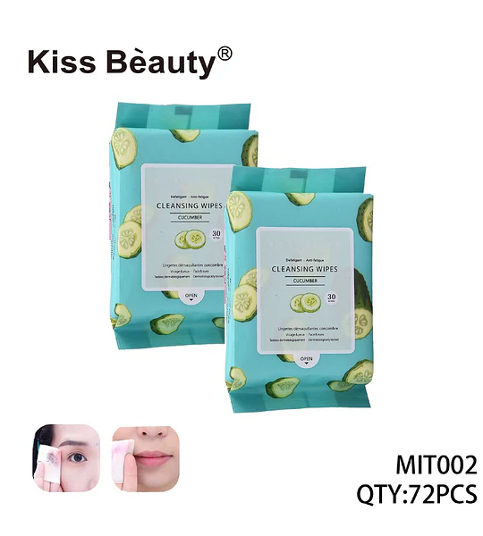 Toallitas Desmaquillantes Refrescantes de Pepino Kiss Beauty 30 Unidades