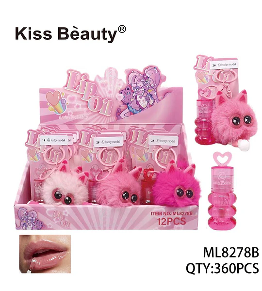 Aceite labial hidratante Kiss Beauty con adorable llavero de peluche