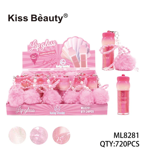 Brillo Labial Kiss Bèauty Long Lasting con Glitter y Llavero Decorativo