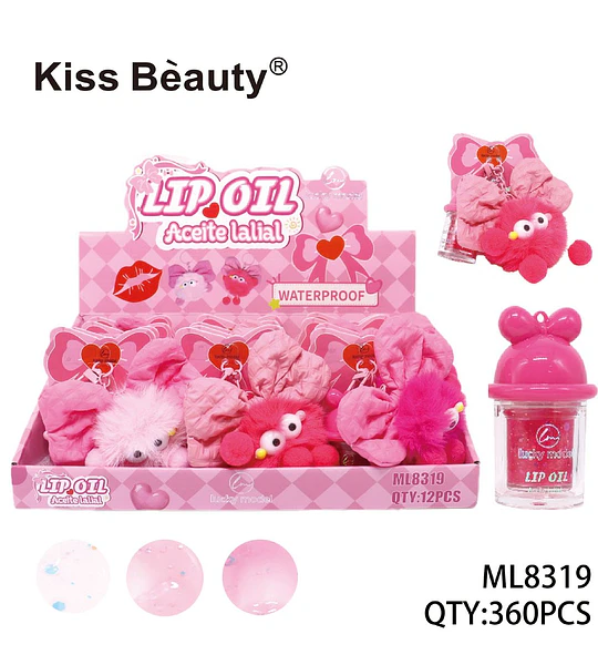 Aceite labial hidratante con brillo y llavero de peluche Kiss Bèauty ML8319
