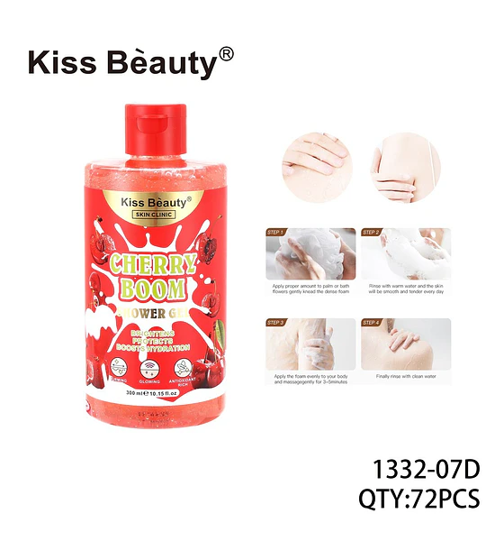 Gel de Ducha Corporal Kiss Beauty Cherry Boom Iluminador e Hidratante