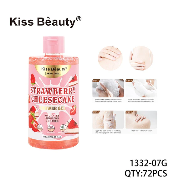 Gel de Ducha Corporal Kiss Beauty Sabor Fresa Cheesecake Hidratante y Reafirmante