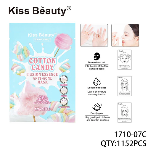 Mascarilla facial Kiss Beauty Cotton Candy Anti-Acne con Ácido Salicílico - Chuys Beautys | Chuy's Beautys