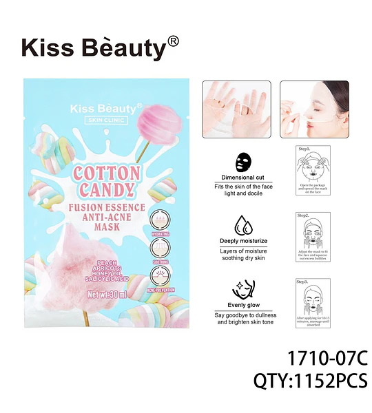 Mascarilla facial Kiss Beauty Cotton Candy Anti-Acne con Ácido Salicílico