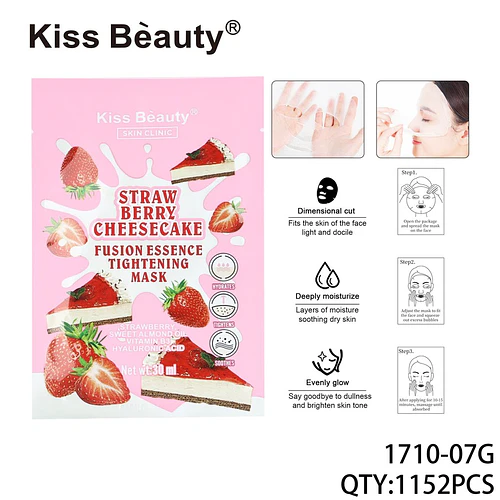 Mascarilla facial tensora de esencia Fresa Cheesecake Kiss Beauty - Chuys Beautys | Chuy's Beautys