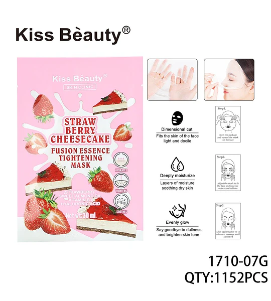 Mascarilla facial tensora de esencia Fresa Cheesecake Kiss Beauty