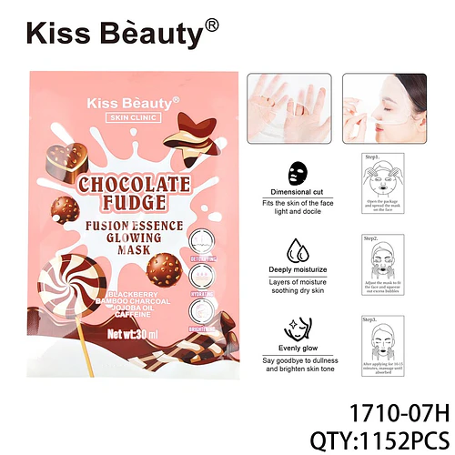 Mascarilla Facial Iluminadora Kiss Beauty Chocolate Fudge con Carbón y Cafeína - Chuys Beautys | Chuy's Beautys
